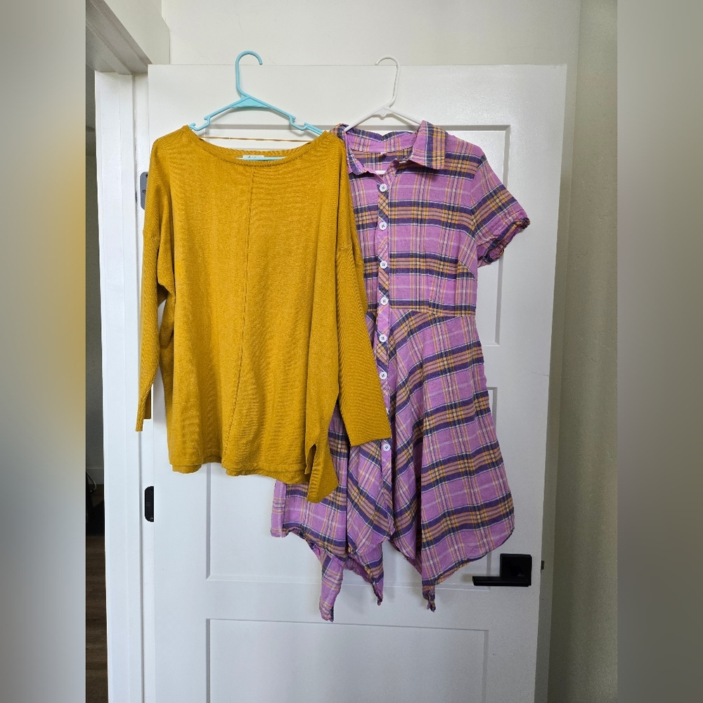 Plaid Purple Dress and Mustard Sweater Set